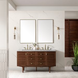 Amberly 60" Double Vanity In Mid-Century Walnut With Eternal Jasmine Pearl Top
