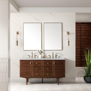 Amberly 60" Double Vanity In Mid-Century Walnut With Ethereal Noctics Top
