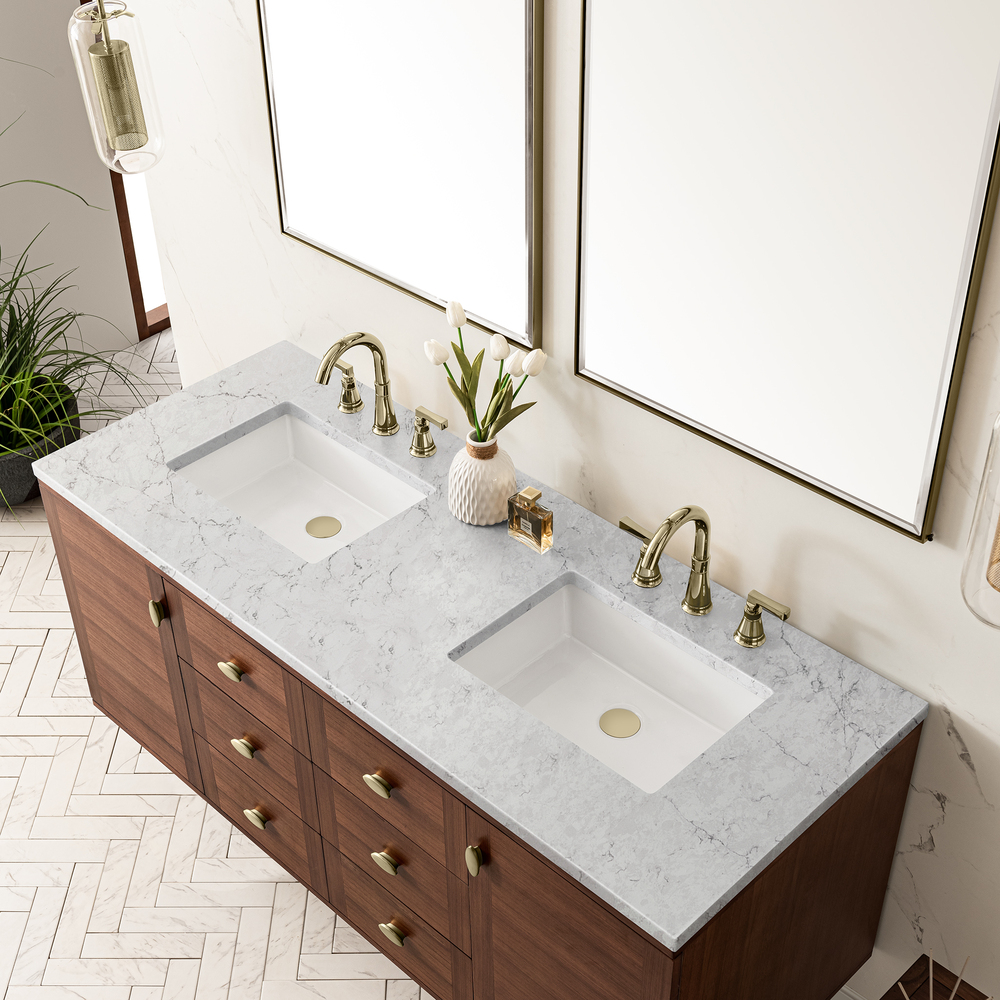 Amberly 60" Double Vanity In Mid-Century Walnut With Eternal Jasmine Pearl Top