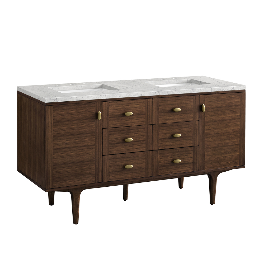 Amberly 60" Double Vanity In Mid-Century Walnut With Eternal Jasmine Pearl Top