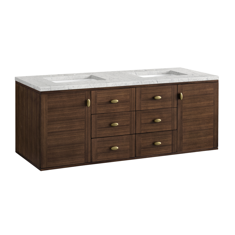 Amberly 60" Double Vanity In Mid-Century Walnut With Eternal Jasmine Pearl Top