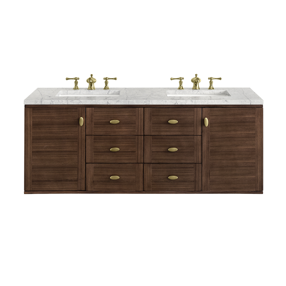Amberly 60" Double Vanity In Mid-Century Walnut With Eternal Jasmine Pearl Top