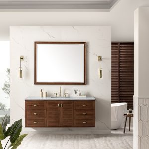 Amberly 60" Single Vanity In Mid-Century Walnut With Carrara Marble Top