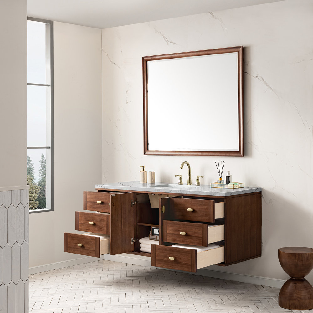 Amberly 60" Single Vanity In Mid-Century Walnut With Ethereal Noctis Top