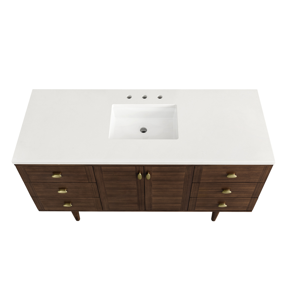 Amberly 60"" Single Vanity In Mid-Century Walnut With White Zeus Top