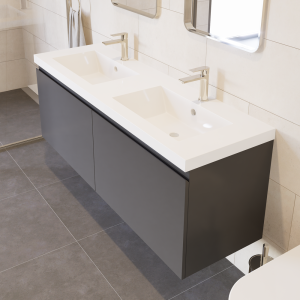 Prato 60" Double Wall Mount Bathroom Vanity In Gray