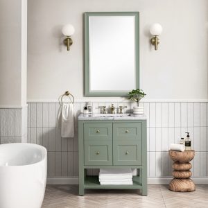 Breckenridge 30" Bathroom Vanity In Smokey Celadon With Arctic Fall Top