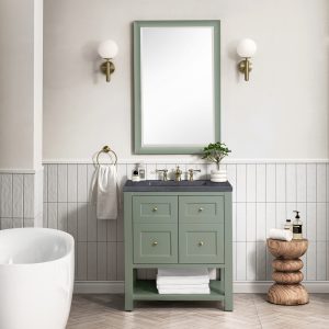 Breckenridge 30" Bathroom Vanity In Smokey Celadon With Charcoal Soapstone Top
