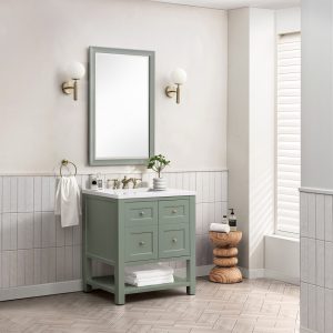 Breckenridge 30" Bathroom Vanity In Smokey Celadon With White Zeus Top