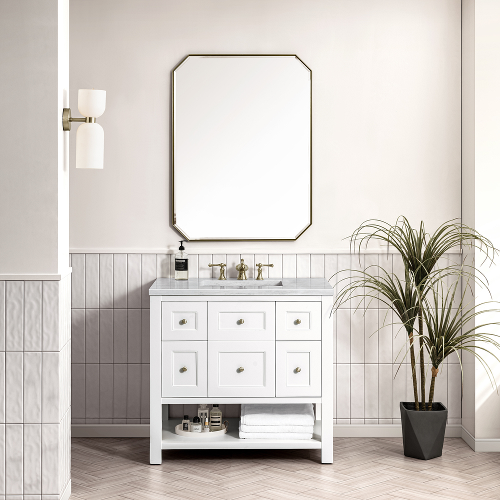 Breckenridge 36" Bathroom Vanity In Bright White With Arctic Fall Top