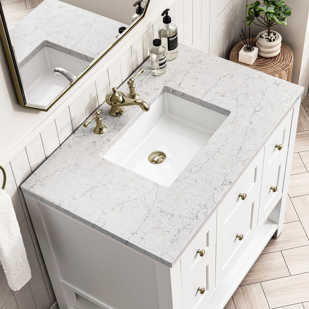 Breckenridge 36" Bathroom Vanity In Bright White With Arctic Fall Top