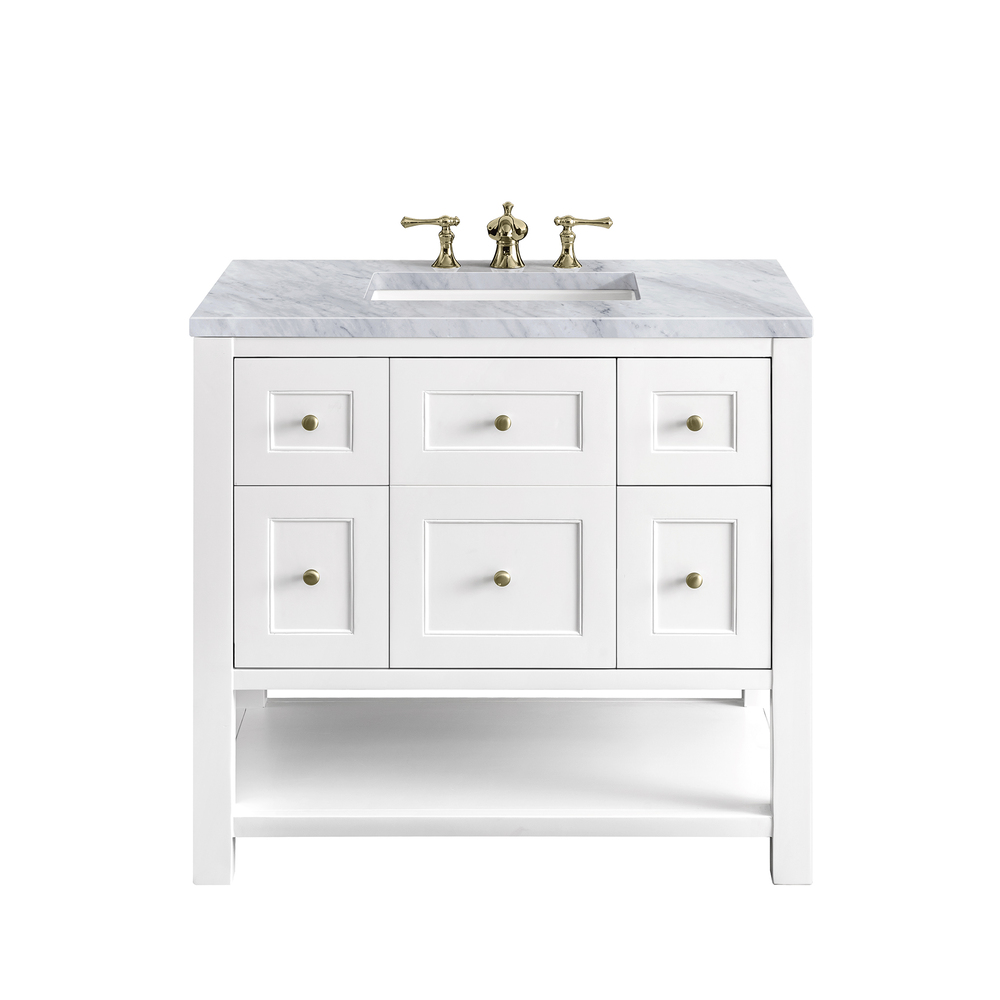 Breckenridge 36" Bathroom Vanity In Bright White With Carrara Marble Top