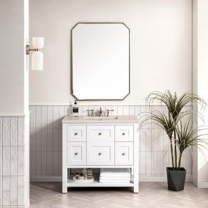 Breckenridge 36" Bathroom Vanity In Bright White With Eternal Marfil Top