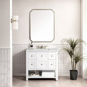 Breckenridge 36" Bathroom Vanity In Bright White With Ethereal Noctis Top