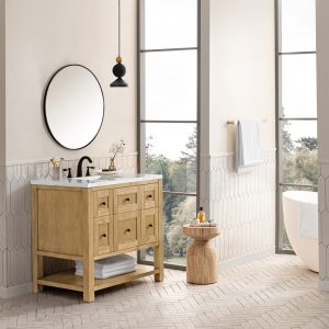 Breckenridge 36" Bathroom Vanity In Bright White With Ethereal Noctis Top