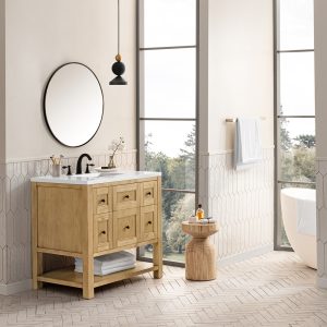 Breckenridge 36" Bathroom Vanity In Natural Light Oak With White Zeus Top