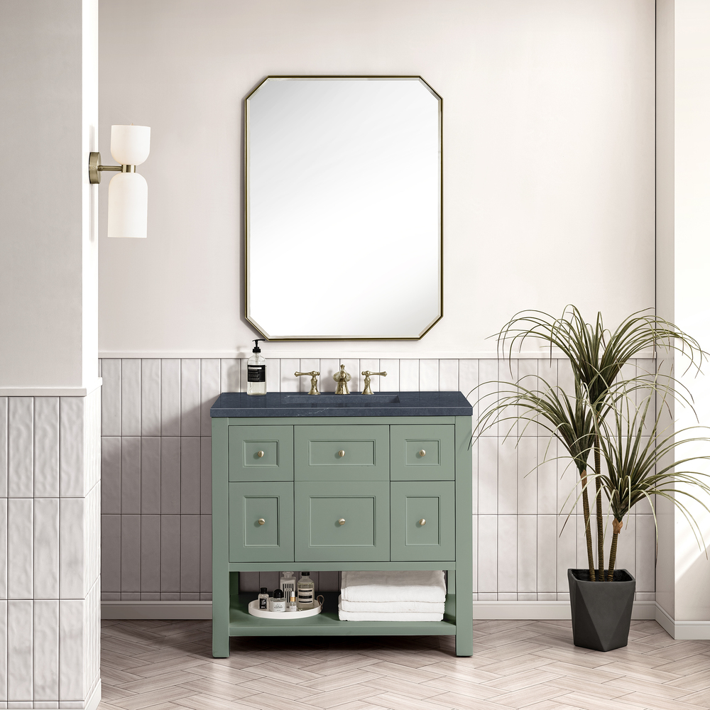 Breckenridge 36" Bathroom Vanity In Smokey Celadon With Charcoal Soapstone Top