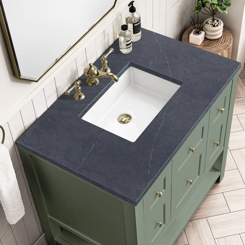 Breckenridge 36" Bathroom Vanity In Smokey Celadon With Charcoal Soapstone Top