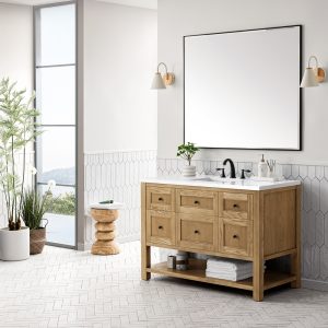 Breckenridge 48" Bathroom Vanity In Natural Light Oak With White Zeus Top