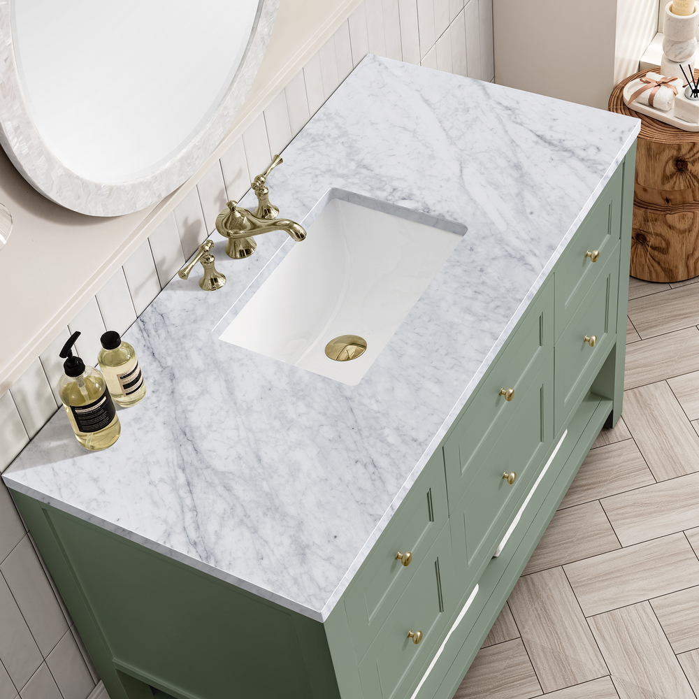 Breckenridge 48" Bathroom Vanity In Smokey Celadon With Carrara Marble Top