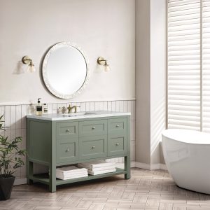 Breckenridge 48" Bathroom Vanity In Smokey Celadon With Ethereal Noctis Top
