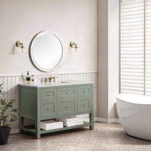 Breckenridge 48" Bathroom Vanity In Smokey Celadon With White Zeus Top