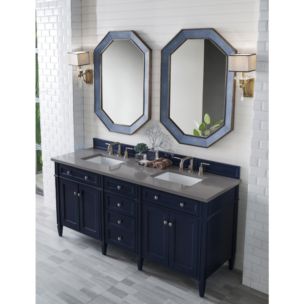 Brittany 72" Double Vanity in Victory Blue with Grey Expo Quartz Top