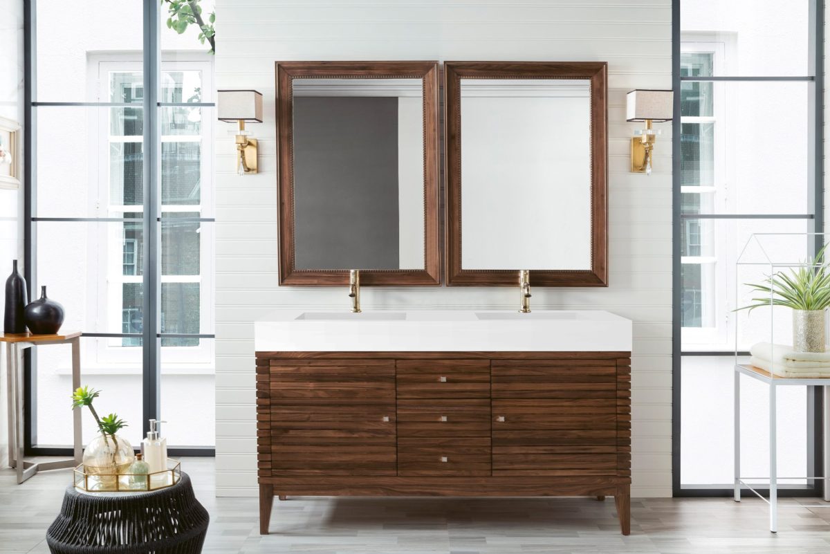 Linear 59" Double Vanity, Mid-Century Walnut