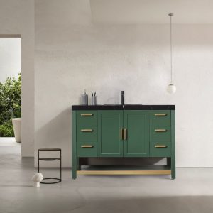 Revival 48" Forest Green Freestanding Bathroom Vanity, Black Countertop