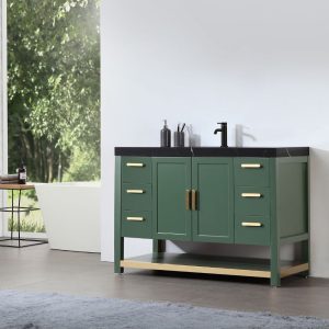 Revival 48" Forest Green Freestanding Bathroom Vanity, Black Countertop