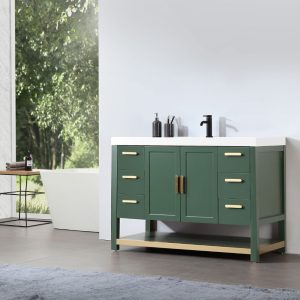 Revival 48" Forest Green Freestanding Bathroom Vanity, White Countertop