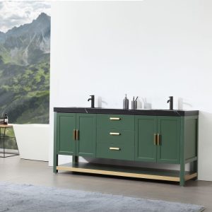 Winchester 72 inch Freestanding Double Bathroom Vanity With Black Top - Forest Green