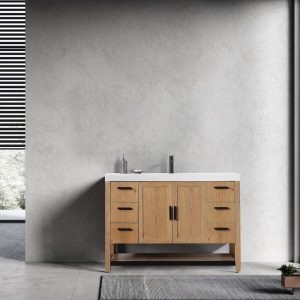 Revival 48" Pecan Oak Freestanding Bathroom Vanity, White Countertop