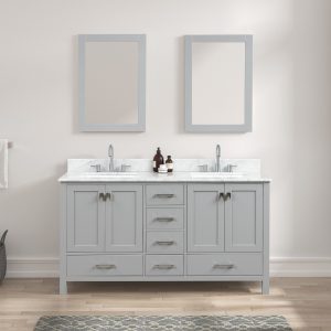 Geneva 60" double vanity in metal gray with Carrara marble top