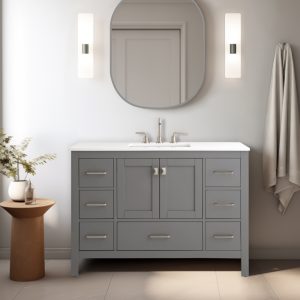 Vanea 48 inch Bathroom Vanity in Gray with White Quartz Top