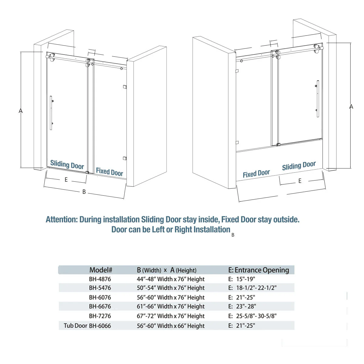 Bhavana Frameless Sliding Shower Door Sizes