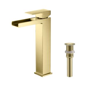 Quadra Waterfall Single Handle Bathroom Vessel Sink Faucet Brush Gold