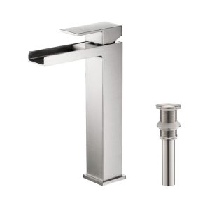 Quadra Waterfall Single Handle Bathroom Vessel Sink Faucet Brushed Nickel