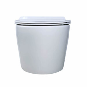 The Dakota Wall Hung Toilet features a modern design with a closed lid, finished in white and mounted on the wall, shown against a plain white background.
